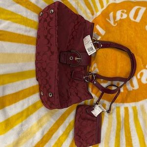 NWT Coach Crimson Signature Tote and Wristlet - $200 for both
